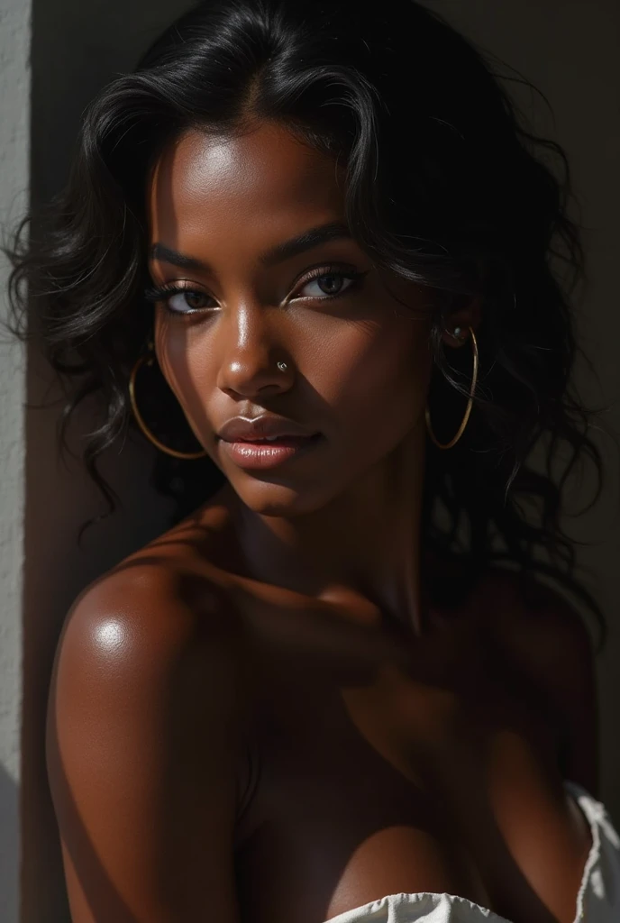 detailed beautiful young woman, dark ebony skin, stunning, realistic, photographing herself with a high-quality DSLR camera, product photography, sensual, semi-nude, studio lighting, 8k, photorealistic, hyperdetailed, cinematic composition, dramatic lighting, vivid colors, flawless skin, elegant pose, graceful movement, captivating expression, portrait, chiaroscuro, dramatic shadows
Estudio de fotografía fotografía de producto