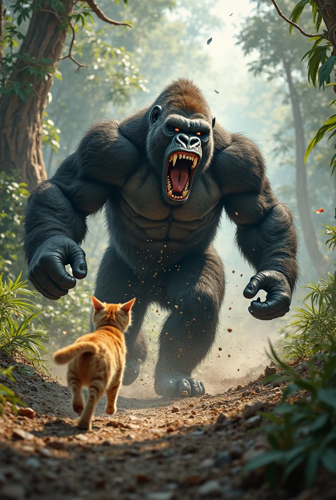 Cat fighting King Kong