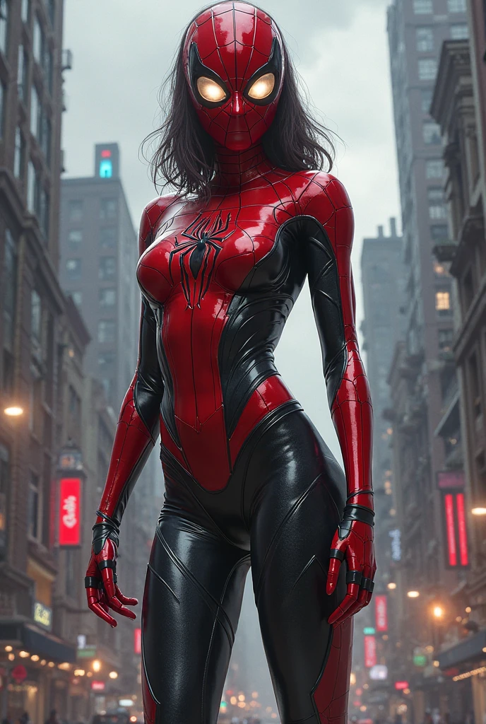 realistic, realism, photorealism, photo-realistic Araffe woman dressed in black and white walking showing the buttocks., spider gwen, araña-gwen, araña - gwen, wires in your body, lara croft as Spider woman, Spider woman, street illuminated during the day,Movie Lighting,National Foundation,((best quality,8K,( ( Spider woman) ), Spider woman!!!!!, interlaced full body view, full body cg society, Spider woman!!, Detailed full body concept