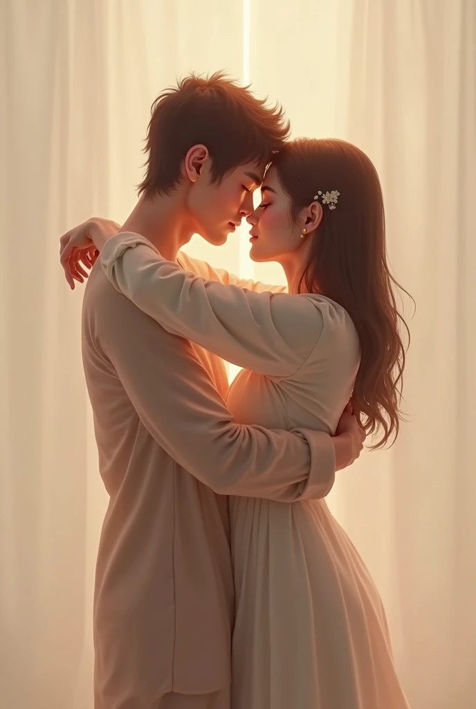 Create the cover for a love story of a boy and a girl both are Asian realistic
