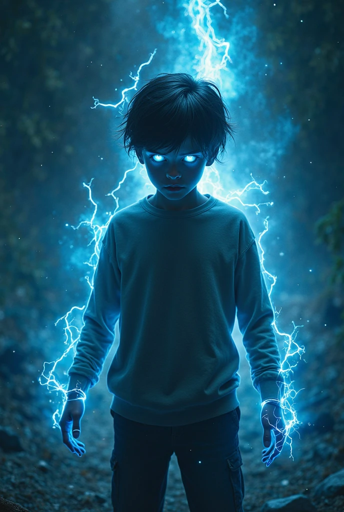 Boys shadow with dark blue glowing eyes and blue mist