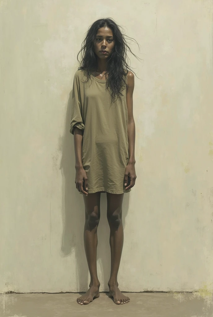ultrarealistic hires naked photo of Woman, brown skin, standing in the doorway of a bedroom, barefoot, realistic skin texture, looking at camera, (lungi:1.2)