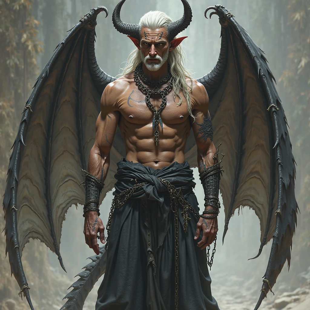 Muscular man, alone, white hair, dragon horns, violet-colored military boots, evil smile, dark brown eyes, fantasy scenery, walking through the flames of darkness, ultra quality, elegant, highly detailed, no clothes, no underwear ((no panties)), naked, fully naked, nude, hard cock, hard and very big dick.