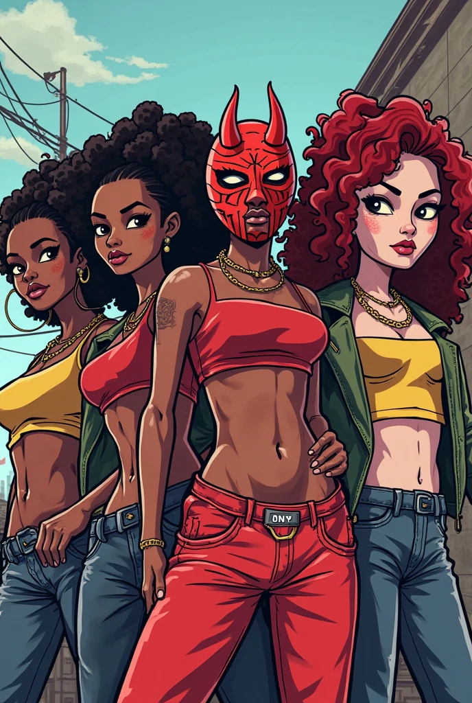 Hell full of magma, a group of little girls, huge breasts, full body tattoos, slim figures, amazing beauty, rich details