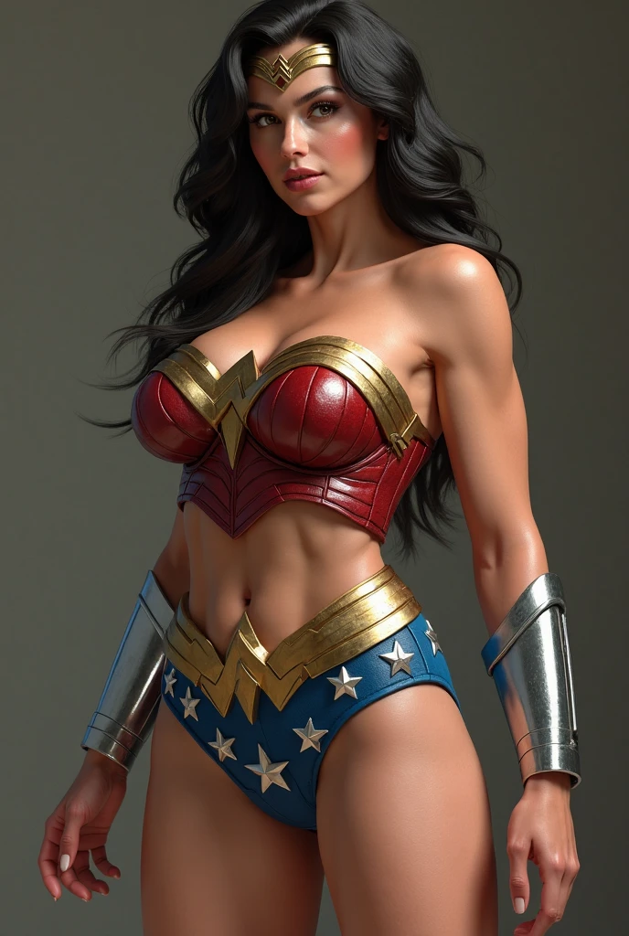 Big-assed goth girl, medium breasts, posing in front, 3d rendering, wonder woman