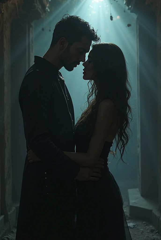 dark romance couple, good posture, good body mass, fantasy art, black theme, masterpiece, extreme detail, cinematic lighting, 4k