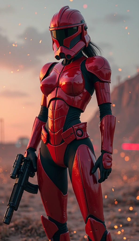(Facing viewer), (masterpiece:1.2, Highest quality,High resolution,Super detailed),8k,wallpaper,(Very detailed),(Armored Core Style),Woman (Gal Gadot, Emma Watson) in bodysuit robot armor,Black Hair,Random Hairstyles,(Flame Ninja),(Red body),(Detailed face:1.3),(Detailed body:1.3),(Cowboy Shot:1.6),(The background is a red battlefield with a translucent dragon made of summoned flames.:2.0),Hair blowing in the wind,cyber punk,(dynamic),(Preparing for battle,Wield a giant sword with both hands:1.2,The electronic parts of the armor glow.:1.6),(Detailed hands:1.6),(Flashy special move effects:2.0)