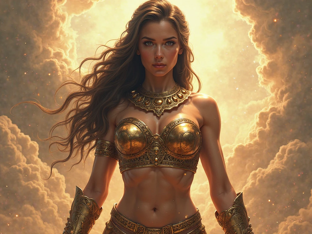 arafed image of a woman in a bikini and a lot of soldiers, les edwards poster art, padme amidala, stereogram, barsoom, trending on artforum, stunning armor, galactic sized goddess, a sexy blonde warrior, portrait of megan fox, heavy metal 1981, princess intergalactica, dorne --auto --s2