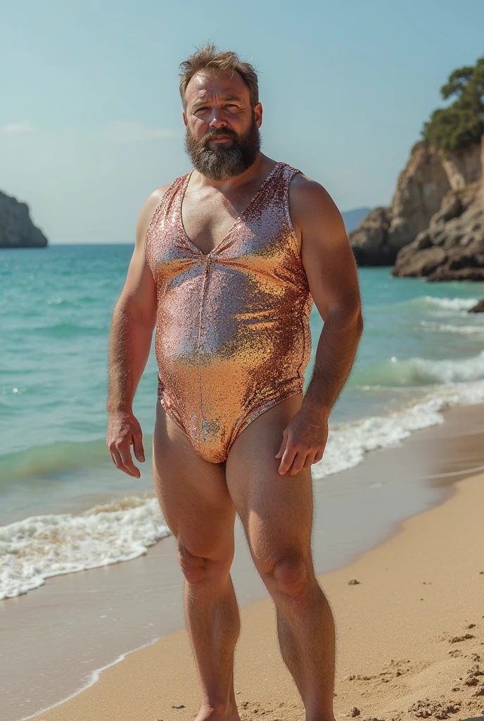 father fat bald Swimwear
