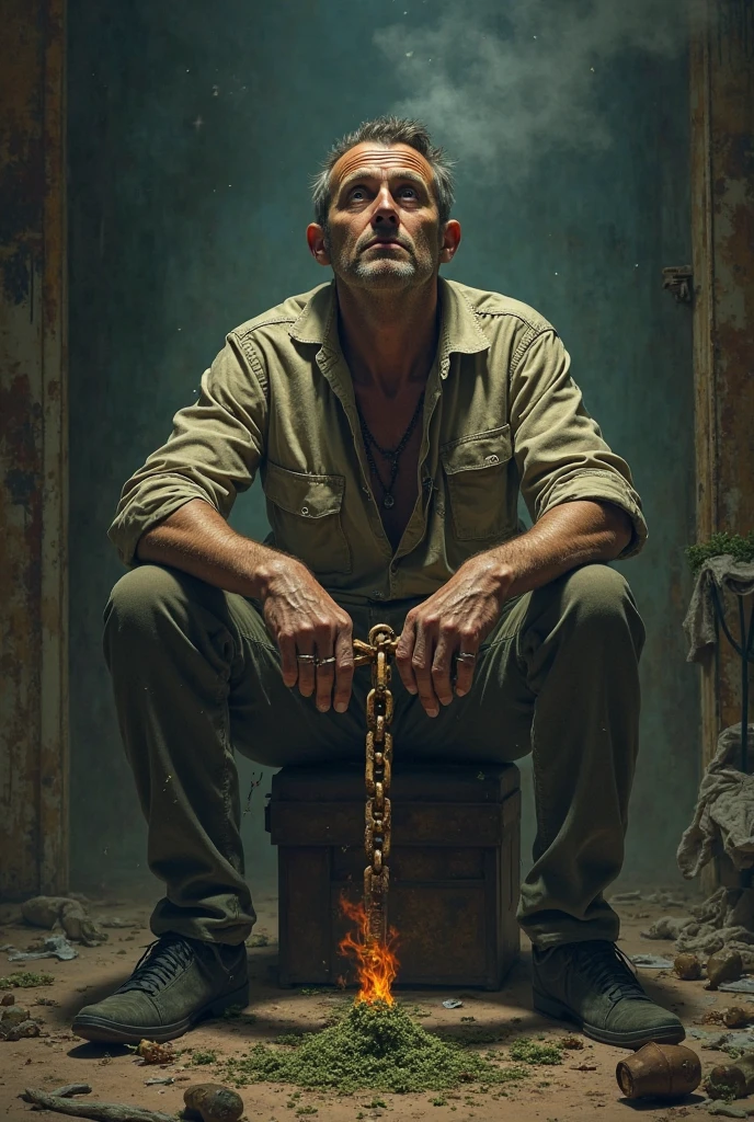 chained to a wall.