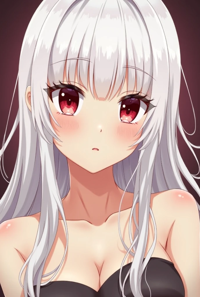 (colorante animado),(Obra maestra),(Mejor calidad),(ultra detallado),(best illustration),(absurdos),(antecedentes detallados), YUNA YUNOHANA, pelo largo, (ojos rojos:1.3), pelo blanco, escote, vestido de novia con falda, Fantasma, rubor, tocado triangular, albino, 18 year old lady body, shy, Mirando al espectador, Cerca del espectador, boca abierta circular.