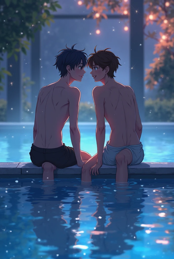 anime boys kissing teen pool making out hot scene bulge