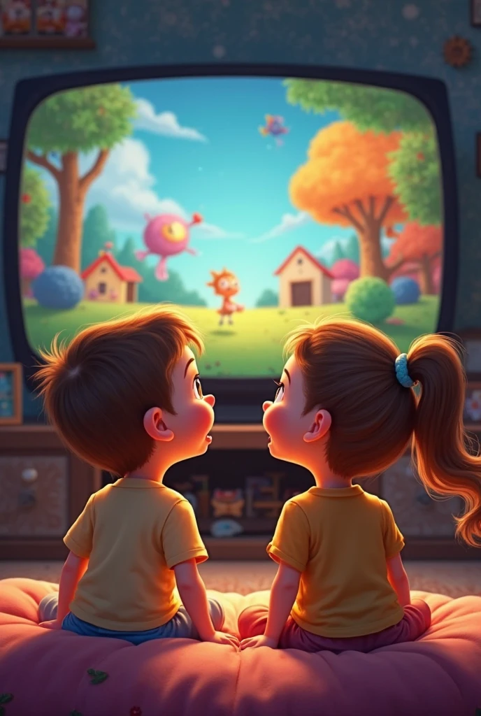 1. **Prompt Creation**:
- Write a clear and detailed prompt describing the scene. For example: "Create a digital artwork of a 1 boy and his younger sister, both with brown eyes and brownish-black hair, sitting in front of a TV. The boy is wearing glasses. On the TV screen, display Merida from the movie 'Brave' with her iconic red hair and green dress."
2. **Adjust Details**:
- If the tool allows, adjust parameters for style, color, and detail level to match your vision.
3. **Generate the Image**:
- Enter the prompt into the AI tool and generate the image. You may need to refine the prompt based on the initial results.
4. **Edit and Refine**:
- If needed, use an image editing tool to make any adjustments or enhancements to the generated image.
Keep it like a digital art made by human
