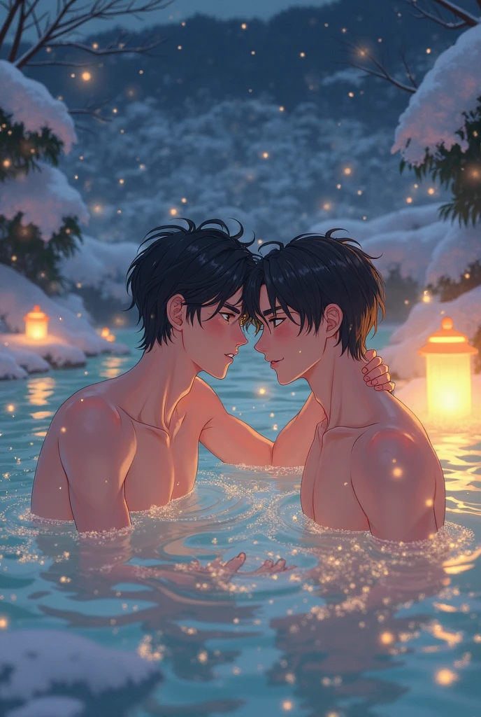 (2boys), mature, male focus, onsen, japan, towels, arm over shoulder, relaxation, winter, kissing, steam, water
pixelated, 4k, gradient <lora:GS-Masculine:1.2>