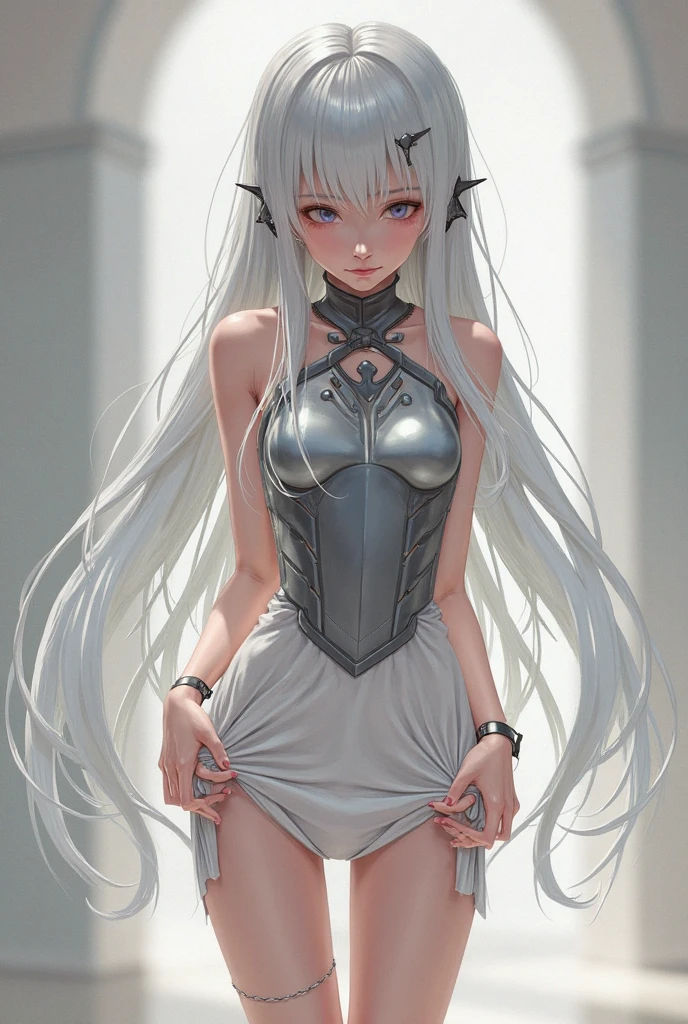 Selene has long silver hair, pale blue eyes reminiscent of moonlight and fair skin with scars from past battles. Your ears are slightly pointed, characteristic of half-elves. She wears a white cleric&#39;s robe with silver details and carries a sacred symbol in the shape of a crescent moon.. Its appearance is ethereal and a little melancholic, reflecting the tragedy of his life.