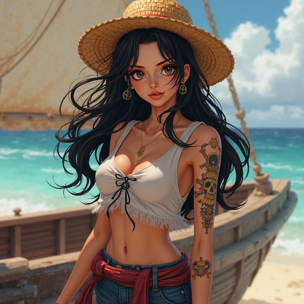 One piece pirate woman with long straight black hair