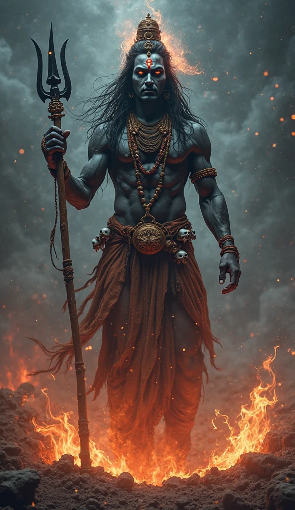 Image of an Aghori possessing supernatural powers, controlling spirits, with a backdrop of a charnel ground, and a hint of mystical aura around him."