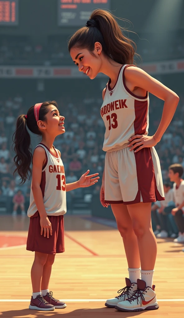 A basketball player wearing a size 10 jersey, the color of the blue mesh, yellow and white with her baby 
