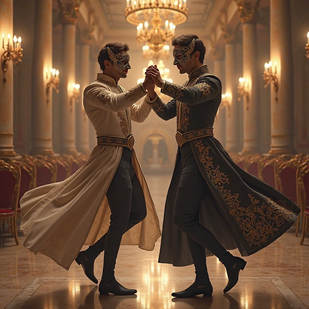 (8k, photo, best quality, masterpiece, erotic, homoerotic, beautiful eyes, ballet tights, crotch bulge, ballet style:1.35), (2 androgynous males, aladdin castrates cobra jafar, nutcracker ballet:1.5)