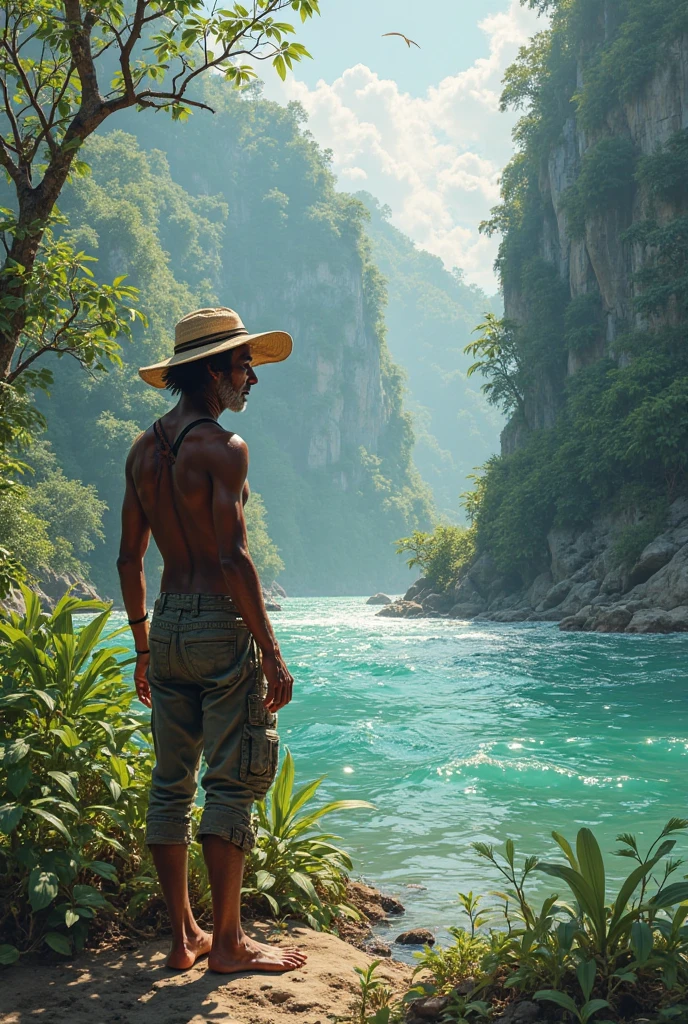 Nsfw cowboy man in river thong lying in water naked digital drawing