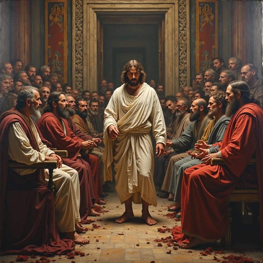 Arrested and brought before the Sanhedrin, was mocked and beaten ...
