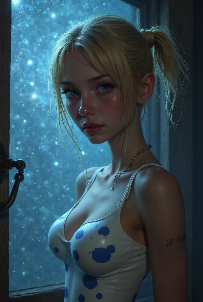 Sexy woman small blonde hair in a bottle, fluffy, realistic, atmospheric light refraction, by lee jeffries nikon d850 film stock photograph 4 kodak portra 400 camera f1.6 lens rich colors hyper realistic lifelike texture dramatic lighting unreal engine trending on artstation cinestill 800, Style-Glass