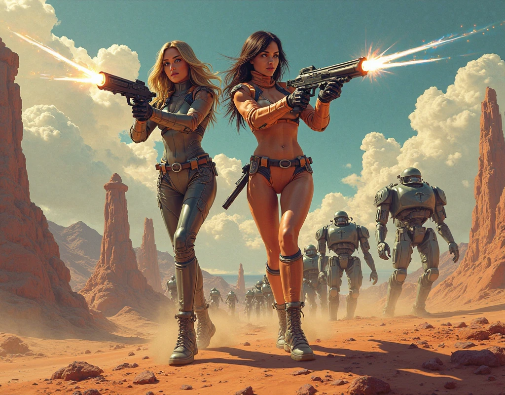 arafed image of a woman holding a gun in front of a group of zombies, barbarella, nintendo game art, hellish landscape, in a space horror setting, inspired by Joe Jusko, jesus christ is the doom slayer, protagonist in foreground, valve promotional splash art, film art of character design, megadeth, website banner, by Jason Edmiston --ar 16:9 --v 5.1