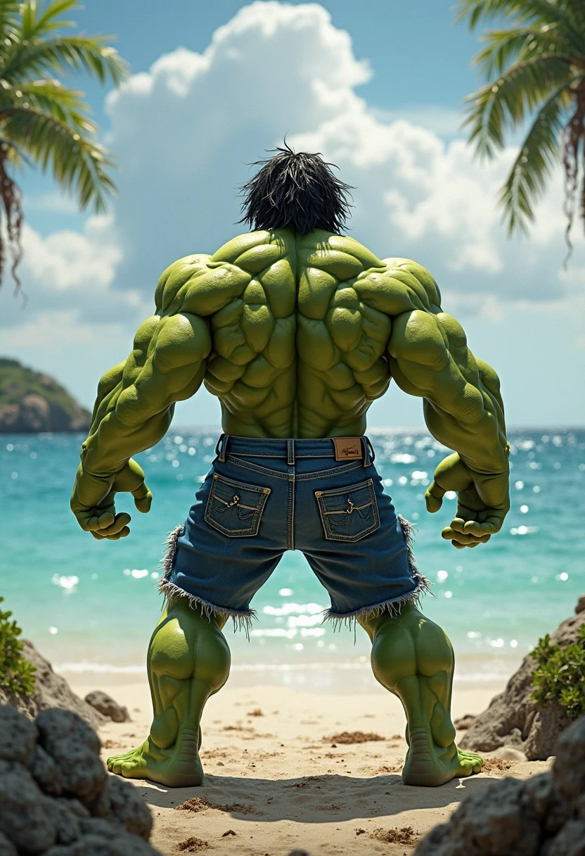 Hulk on the beach smoking weed