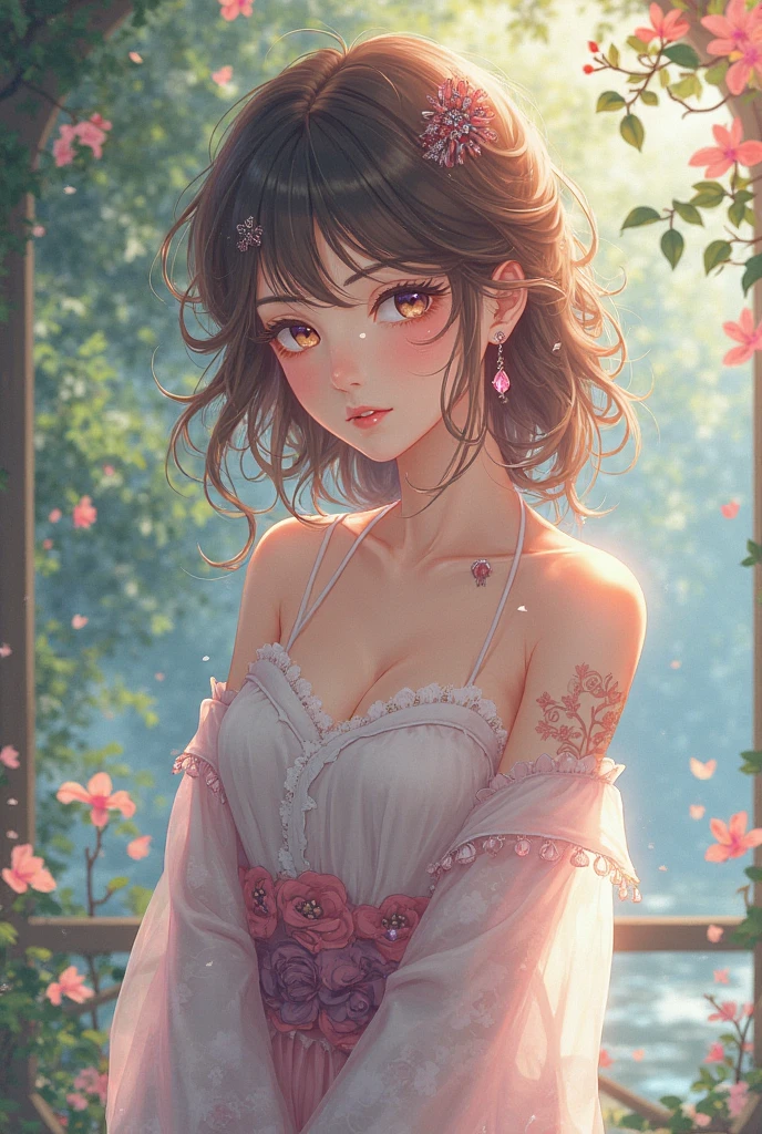 sitting, wariza, from above, spring clothes, light green floral print dress, pumps, Lots of colorful tulips, flower fields, warm atmosphere, rays of light from trees, backlit, profile
upper body, twinkle smile, 1girl, solo, 16years old, detailed beautiful face and eyes, brown eyes, (flat breasts:1.3), (very short hair:1.2), (bangs:1.2), (brown pink hair:1.2), hair fluttering, (well-proportioned body:1.2), (dynamic angle:1.3)
(masterpiece:1.2) , (best quality:1.2) , (ultra-detailed:1.2), more prism, vibrant color, ,hair over eyes, hair over one eye,a close up of image of girl with glasses and gold hair and long neck, 1girl, solo, long hair, tinted eyewear, round eyewear, sunglasses, jewelry, hair, bangs,Niji XL