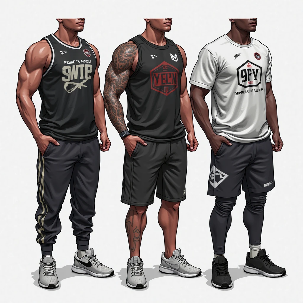 character sheet, filipino male, brown curly hair, standing, beard, slim build, baseball cap, socks, white socks, butcher clothing, mullet, full body tattoos, boots, blackout tattoos, earrings,