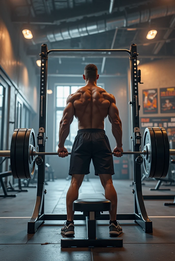 肌肉男, doing bench press with dumbbells at a gym, huge arms, regatta, I would like the background of the image to be darker.