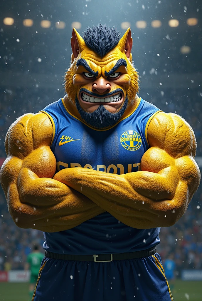 Super muscular boar beastman,(wear a sports uniform),Blindfold,A desperate and distressed look,Mouth wide open with tongue sticking out,Some guys cum in my face,(Surrounded by red and black erect penises),(a large amount of semen on the face and body,:1.4),Night Classroom,Kneeling,Licking a huge penis