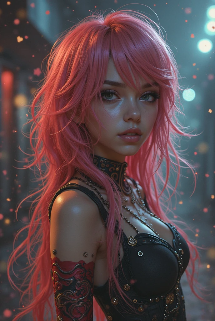 1girl,super super huge breasts, pink hair,golden eyes,staring coldly,long hair, body curves, (best quality,4k,highres,masterpiece:1.2),ultra-detailed, dramatic lighting,vibrant colors,cinematic, Shenhe outfit, sweaty armpits, bright skin
