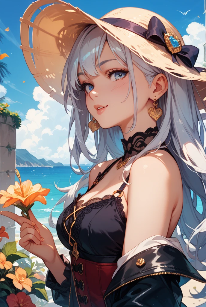 (((Masterpiece)), (((Highest Quality)), (((Very delicate and beautiful)), (Highly detailed CG Unity 8K wallpaper: 1.3), Very delicate light, (Backlight), (Steampunk),
/=, (1 Loli: 1.3), Solo, (Petite), (Small), Neon Pink Sunglasses, Swimsuit, White Hair, Red Eyes, Earrings, (Ponytail), (Ahoge), (Cute Face: 1.114), (Fine Eyes: 1.15), (Cute Face: 1.114)
, (beautiful fine eyes and beautiful face: 1.15),
The girl is smiling and looks happy in a beautiful tropical landscape. Behind her, the sun is setting, casting a warm glow on the scene, creating a dreamy atmosphere. In the distance, palm trees sway in the breeze, creating a leisurely retro atmosphere, such as sand, sun, beach, sea, horizon, etc.
Highly detailed ray tracing