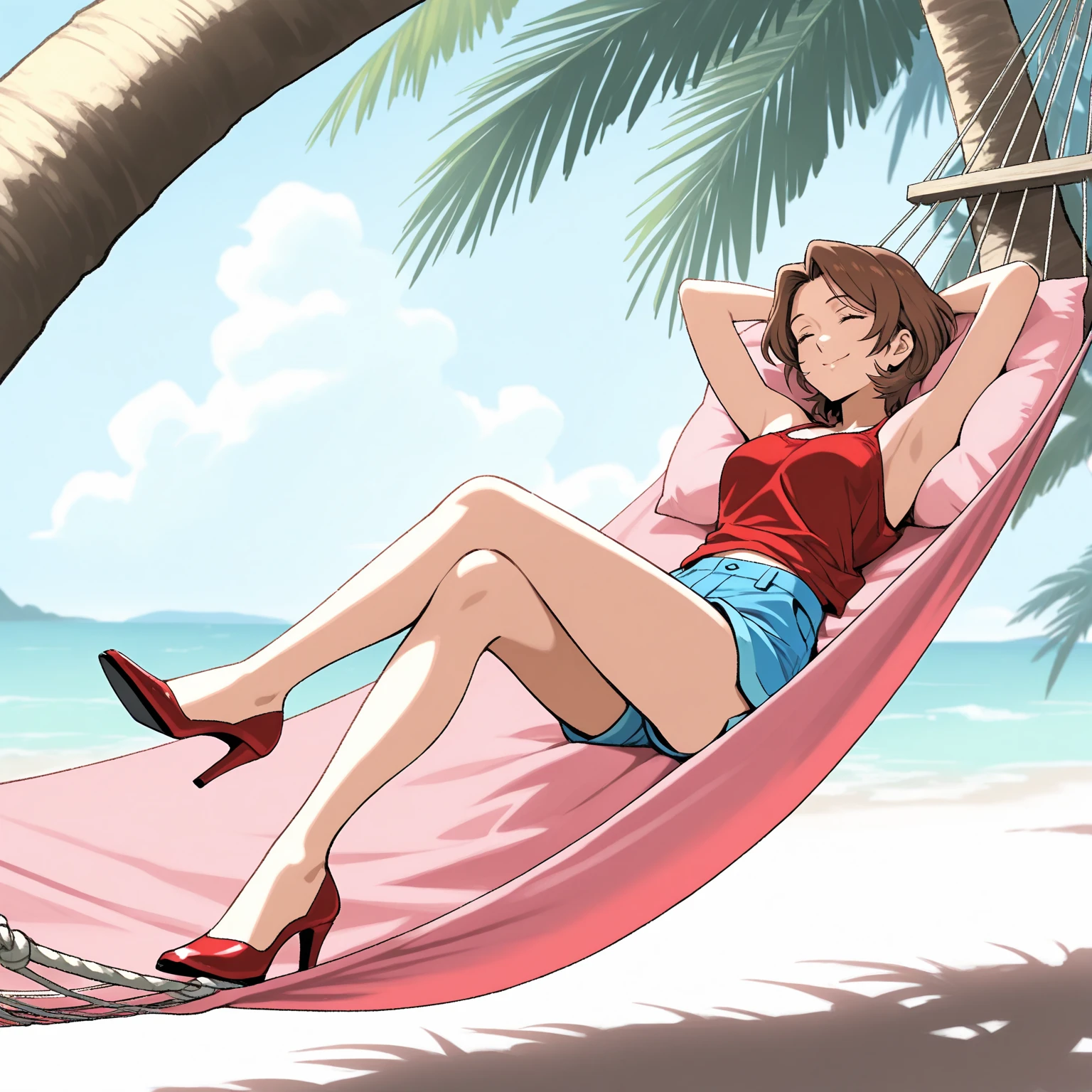 High heels and close-up of feet wearing bikinis，whaite hair，short detailed hair，Sorbet in your mouth --auto