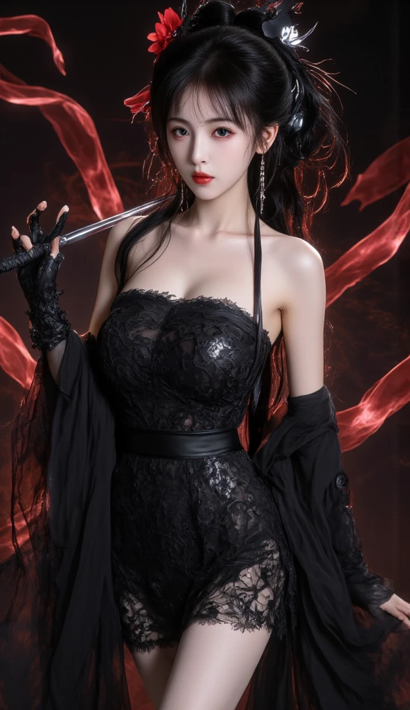 zombie，Chinese style，No underwear，Large Breasts，Showing chest and legs，deep mountain，fangs，blood，Transparent clothes，bulge