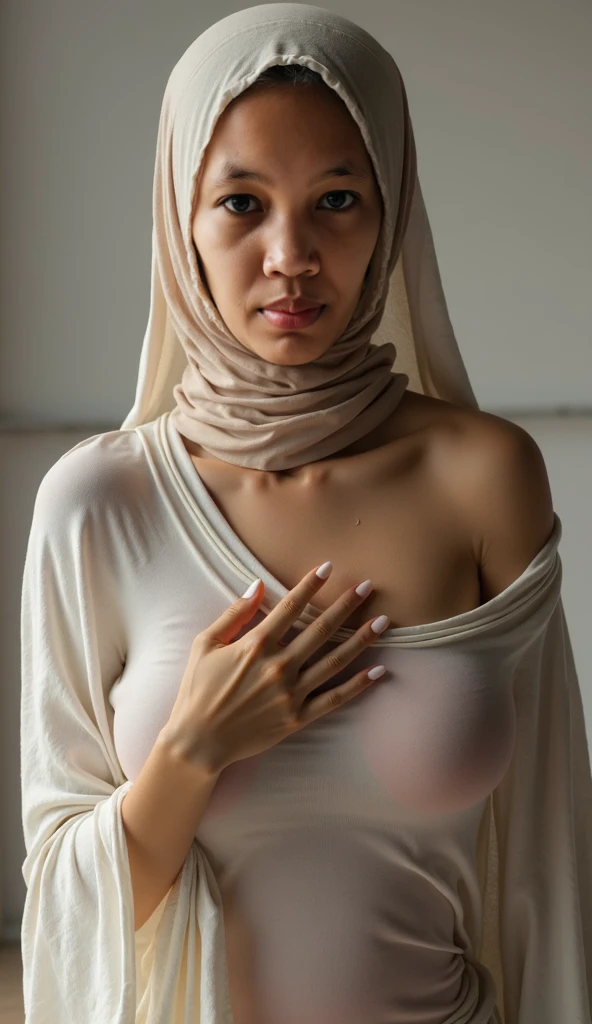 (White Transparent hijab) Halimah's 64-year-old mother was naked, very thin and Sad crying alone , "Shedding tears", Naked, Naked, Naked, (Naked With Spiderman), Let the moon speak for itself, Thick nipples