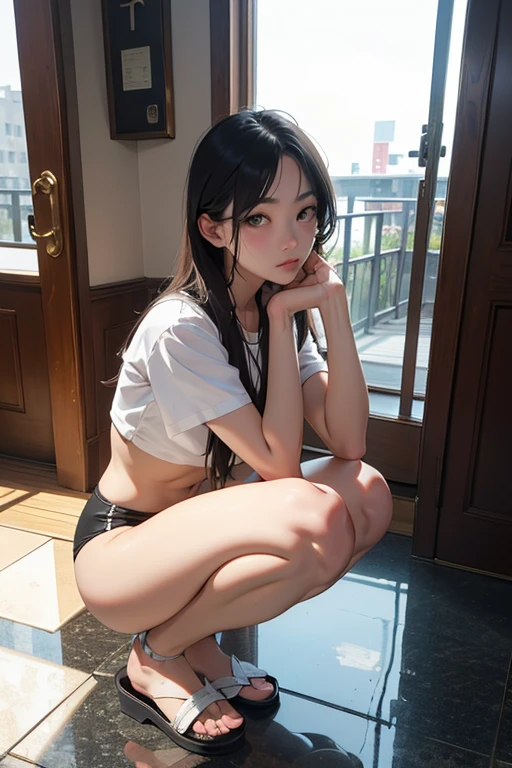 masterpiece, top quality, ultra high definition, illustration, colorful, flat color, depth of field, lens flare
1 girl, anime, sitting, cotton underwear, black hair, watching viewer, classroom, pleated mini skirt, school uniform, girls' high school, black pantyhose, detailed texture, detailed texture, beautiful detailed face, long legs, tighten abs, (camel toe), (without panties), (without bra) ,(full body), masterpiece, top quality, high resolution, see-through underwear, misaligned bra, Side tie T-back, from below, anger, disheveled underwear, rough breathing, sexual expression