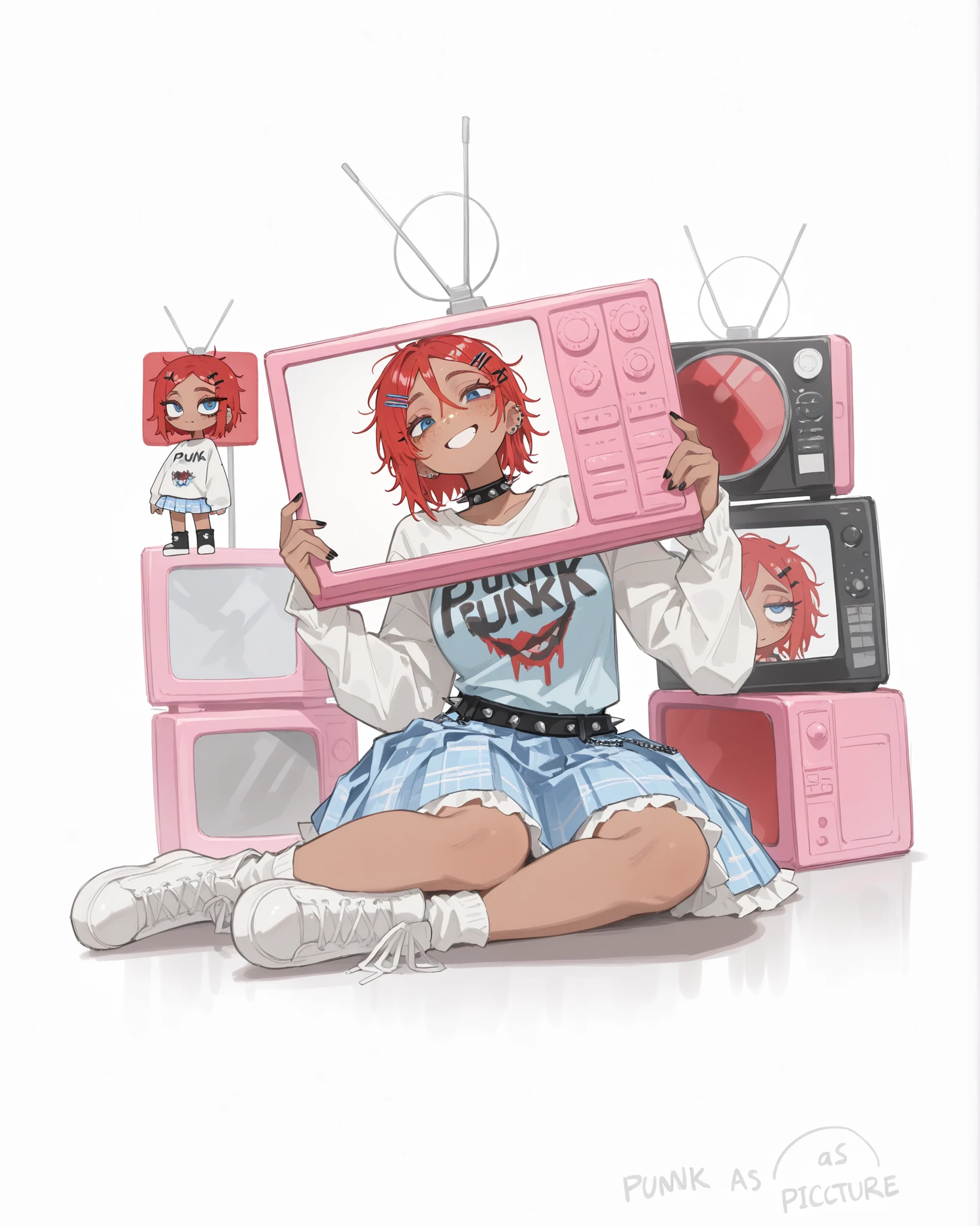 replace her head vith a tv,fullbody