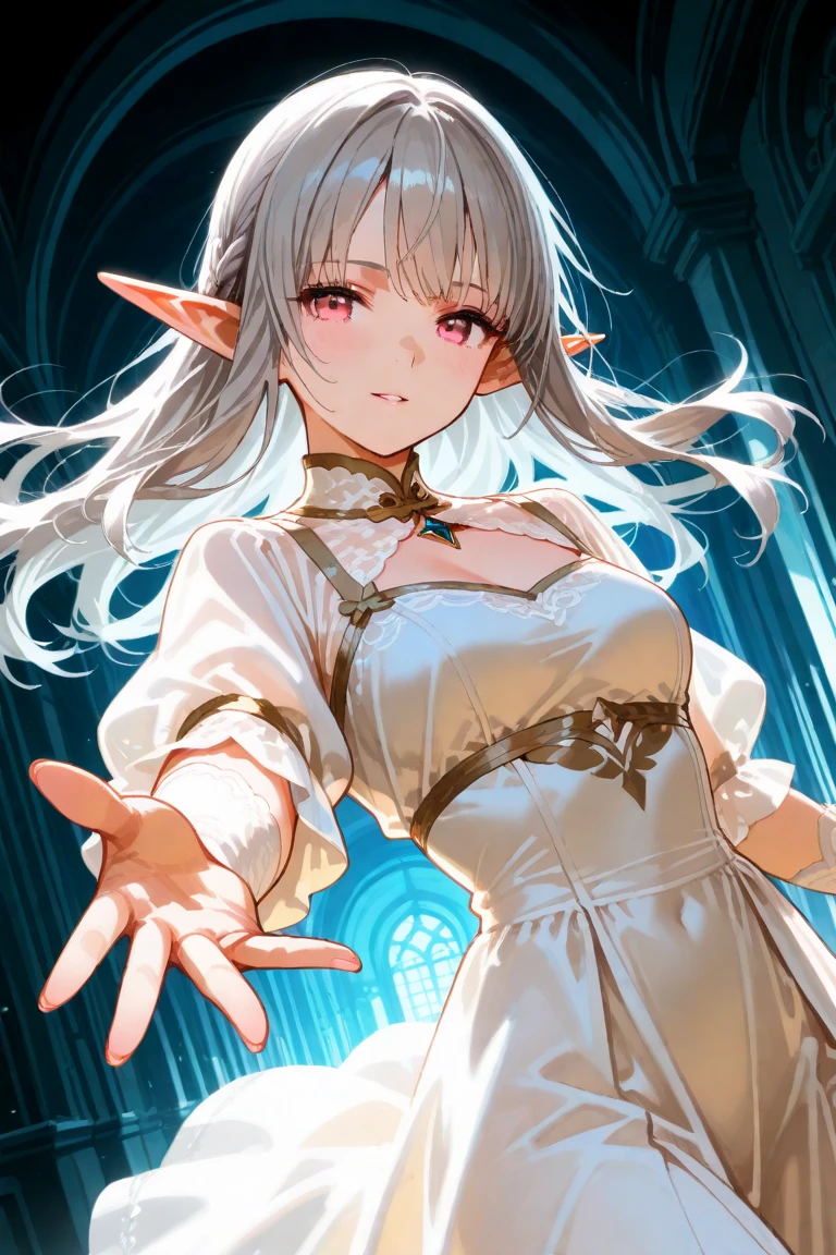 Silver Hair、Grey Eyes、elf、Wizard、1 person、Adult women、Highest quality、