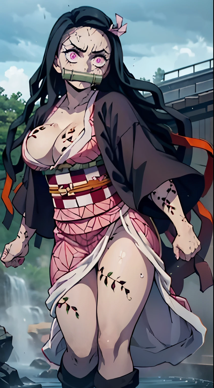 masterpiece,Big Breasts,beauty,Purple glasses,Black Hair,Side Ponytail,Bloody,rabbit mask,Has an axe,Standing under the cloak,night