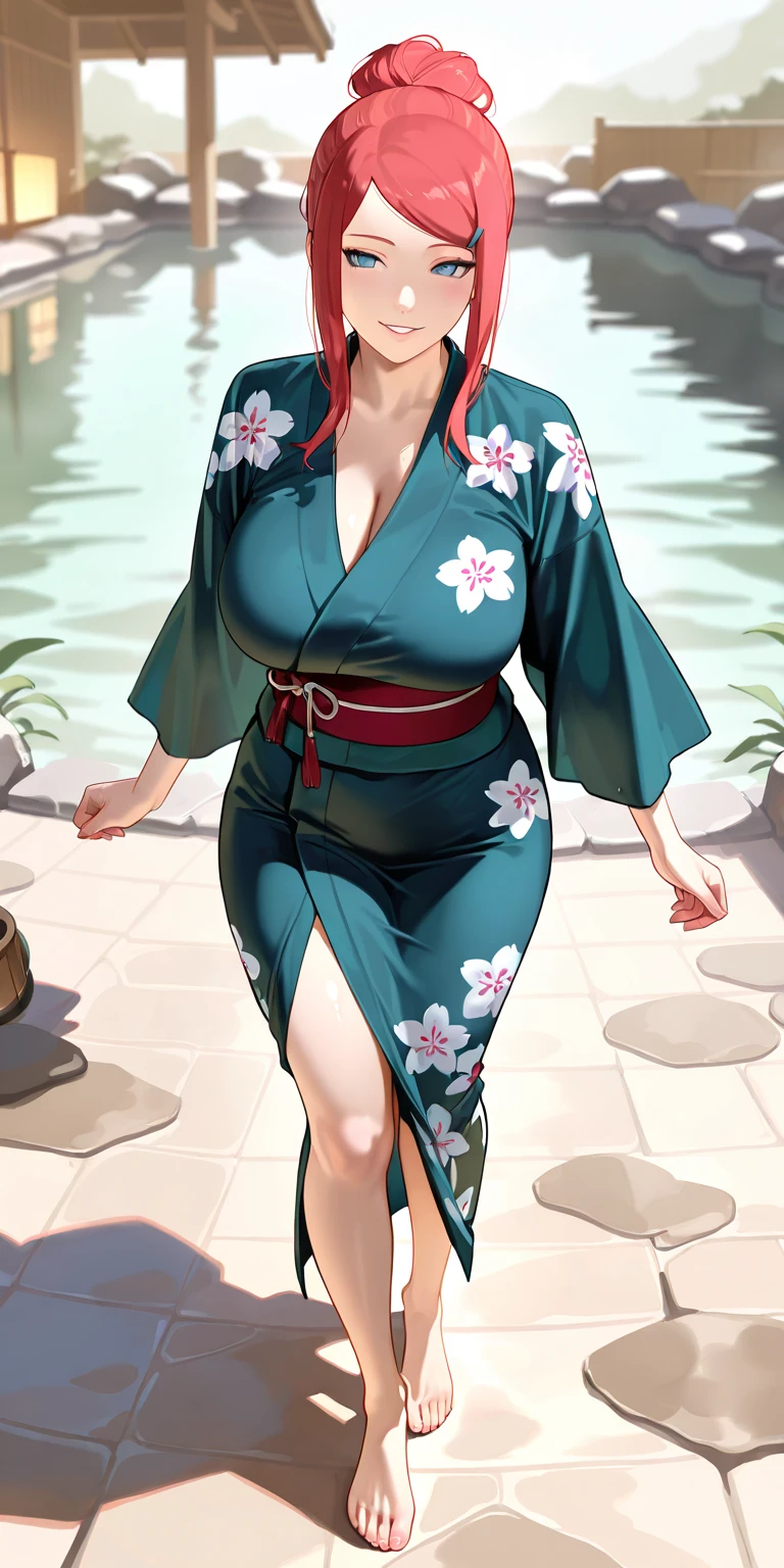 solo, long hair, breasts, looking at viewer, bangs, hair ornament, cleavage, blue eyes, full body, clip on hair, laughter ,parted lips, japanese clothes, mole, mole under eye, kushina ,curve body,milf,motherly,mature female,night sky ,standing ,cross hand holding dress,untied dress, cowboy shot, off the shoulder,oil skin, Milky white skin, ,wet hair, mercenary pose,face on front,big round breasts,big breast:1.9 slightly , slim body, sexy body, white skin, loose dress ,face on camera , erotic face,erotic pose,in a garden,green crop top,green skirt,full body shot, (sweat), (steam) on breast,steam from face,thicc women,wet body,wet dress, milk flowing breast,wet breast,off the shoulder,i can see breast