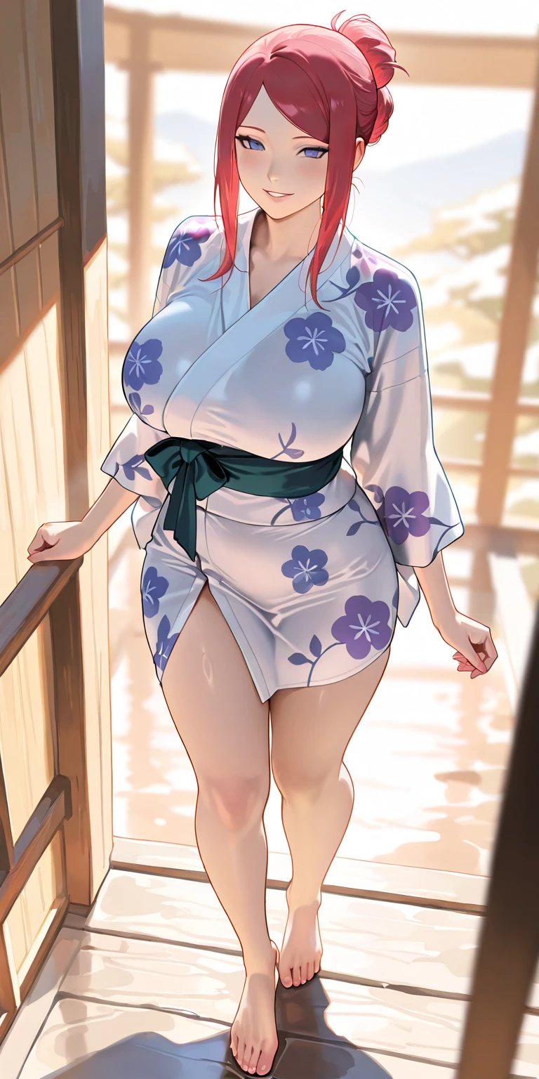solo, long hair, breasts, looking at viewer, bangs, big breasts:1.9, hair ornament, cleavage, blue eyes, full body, clip on hair, laughter ,parted lips, japanese clothes, kimono, mole, mole under eye, kushina ,curve body,milf,motherly,mature female,night sky ,standing ,cross hand holding kimono,untied kimono, cowboy shot,kimono off the shoulder,oil skin, Milky white skin, ,wet hair, mercenary pose,face on front,big round breasts. slightly , slim body, sexy body, white skin, loose kimono ,face on camera , erotic pose,in a garden, earrings, jewellery,thicc women,face on camera , body on front,standing straight , leaning toward front