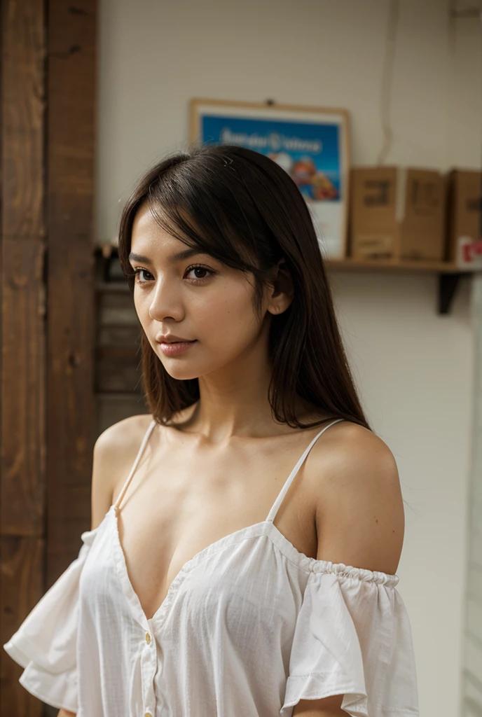 [[((young attractive Singaporean woman with strong Chinese Asian influence, a brown tanned complexion, long straight dark black hair, striking almond-shaped dark brown eyes, and a  frame:1.6)), ((Sophie Tan:1.5)), standing against a plain white background in a close-up, shoulders-and-above shot. She is wearing ((a professional, plain-colored blouse or top appropriate for a passport or ID photo:1.4)). Her hair is styled neatly, framing her face. She has a neutral expression suitable for a passport or ID photo. She is not wearing any makeup to maintain a natural and authentic look. The focus is on capturing extreme human-like details, including skin texture, hair strands, and eye clarity. The scene is captured with a ((full-frame DSLR:1.4)) using a ((85mm prime lens:1.4)) to keep Sophie in sharp focus. Professional studio lighting enhances her natural features and adds depth to the image. Post-production ensures a clean, polished look with enhanced natural colors. The image should be in ((8K resolution:1.5)) with ((hyper-realistic detail:1.6)). The focus is entirely on Sophie's facial features, appropriate attire, and natural appearance, capturing her essence perfectly in a passport/ID photo setting.]]