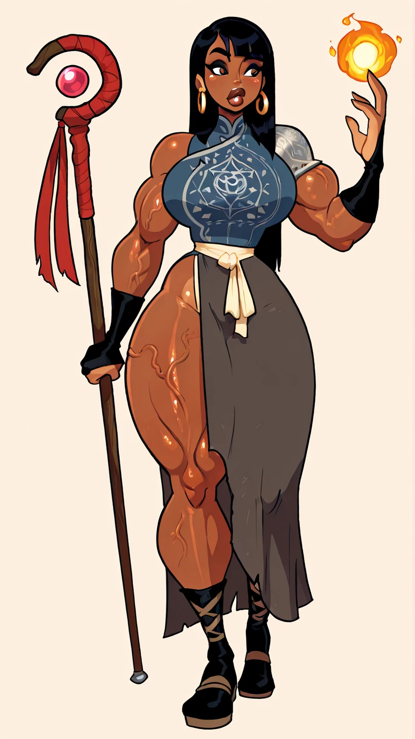 Ebony skinned female with white dreadlocks, thicc, wearing tribal warrior outfit, full body, standing, full body
