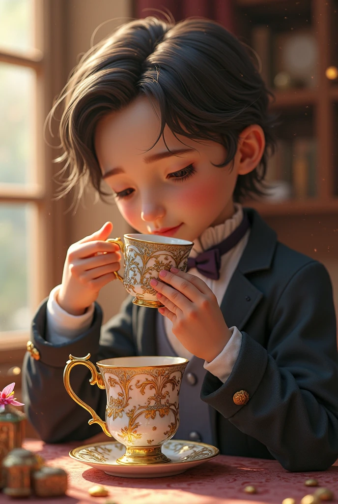 Boy with tea cup