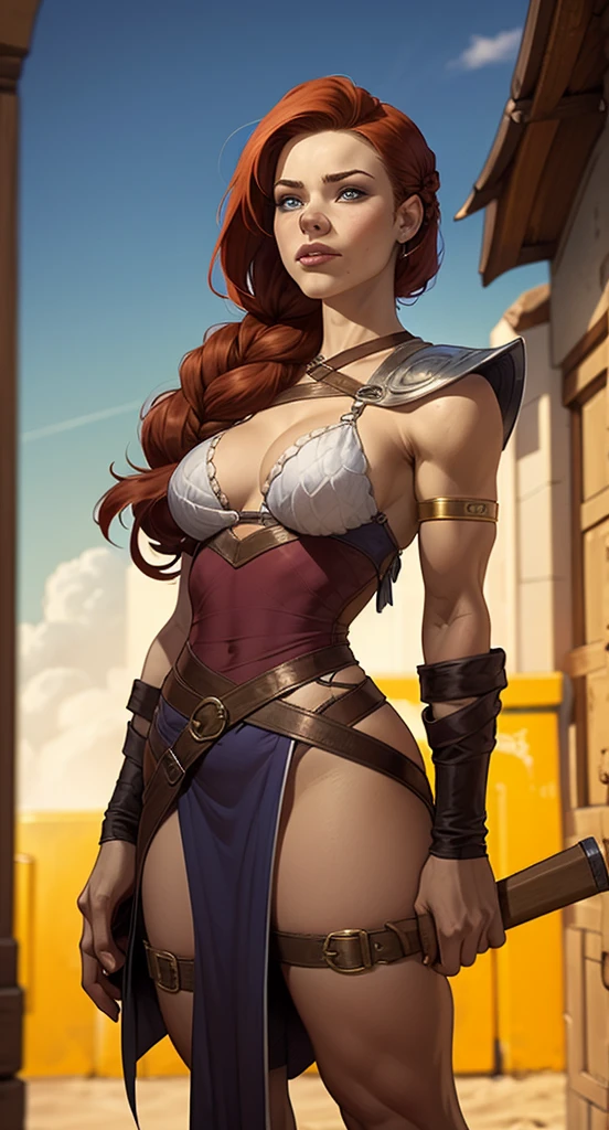 <lora:mmcosplay:1> mmcosplay, hat/witch hat/witch, <lora:Thrud:0.8> Thrud, long hair, breasts, large breasts, cleavage, green eyes, pink hair, braid, red hair, muscular, abs, armlet, muscular female, bracer, biceps,, ultra detailed, masterpiece, best quality, aesthetic, detailed,