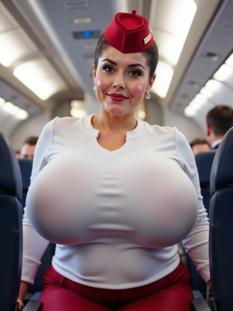 MILF SEULE, grosses, photo vintage, visage feminin parfait, COSTUME DE COMMISSAIRE, tache de rousseur, 1977, gros seins énormes : 38H, vue de face, gros décolleté, beaux yeux, belles mains, DES SOURIRES LÉGERS, visage parfait, À L'INTÉRIEUR D'UN AVION DE COMPAGNIE VIDE, très gros seins, Propose, AIGUILLES À 4 CHIFFRES, YEUX PAIRES, mains féminines, Souriant