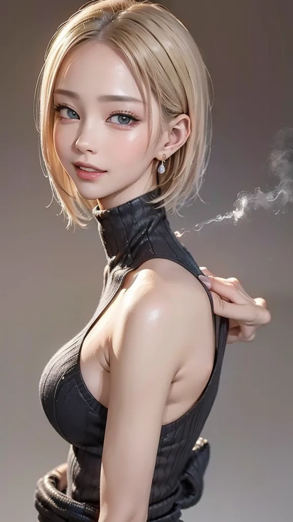 A woman wearing a bikini set, Black and white bikini set, (((Bold pose using a chair))), ((Micro Panties)), Camel Toe, Blonde Short Hair, (From below), (Beautifully detailed eyes), (Beautifully detailed face), (Very detailedな顔), ((Very detailed hand drawing)), ((Thick thighs)), (Beautiful body), (Wall thickness), (Pin spot on black background), (Gentle light), (Written boundary depth), (Very detailed), (Realistic))), 8k, wallpaper, masterpiece, 最high quality, high quality, High resolution、sexy, Upper body portrait, ((Pin spot on black background))
