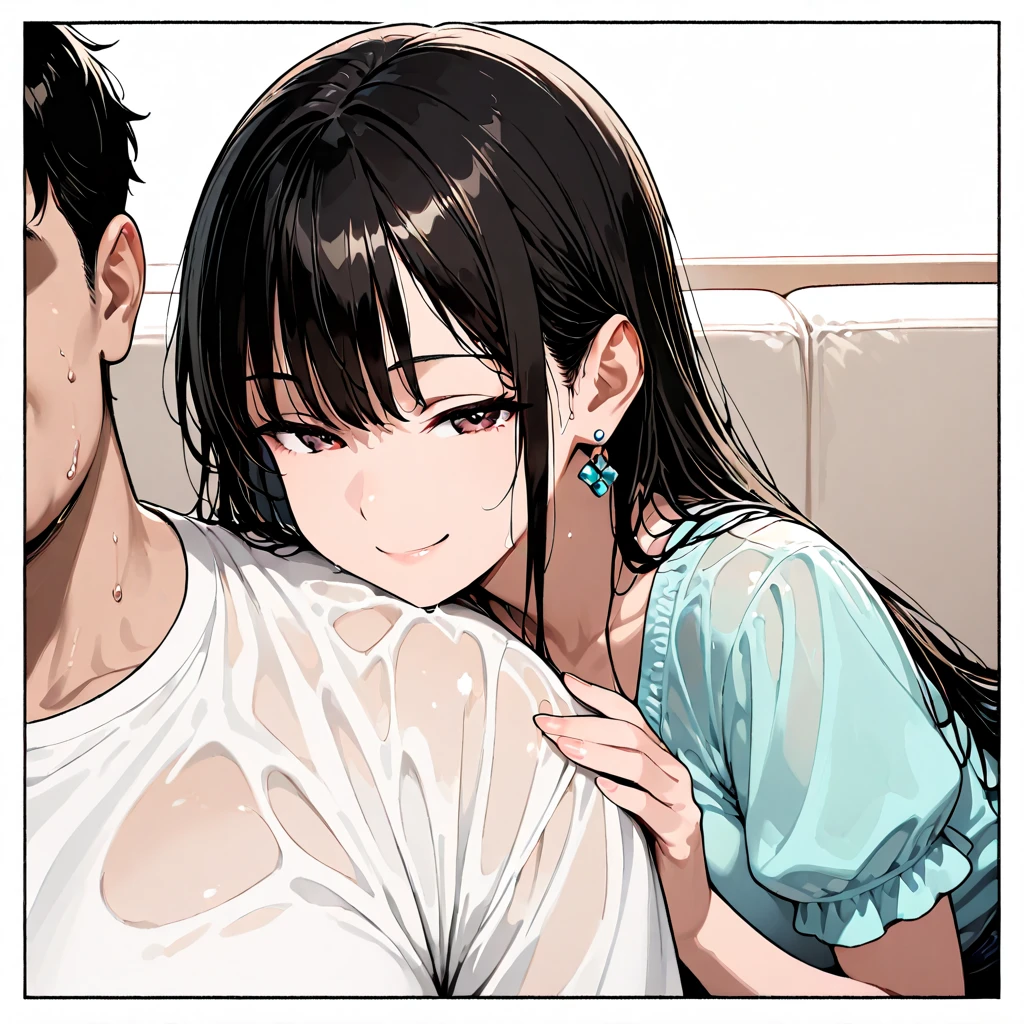 A naked middle-aged man is standing and embracing and forcibly kissing a naked cute girl with modest pubic hair and a black bob who is crying and struggling to escape with her eyes wide open in disgust、classroom